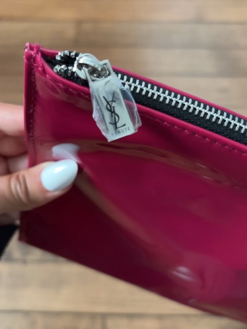 Yves Saint Laurent Glossy Fuchsia Patent Leather Zip Pouch